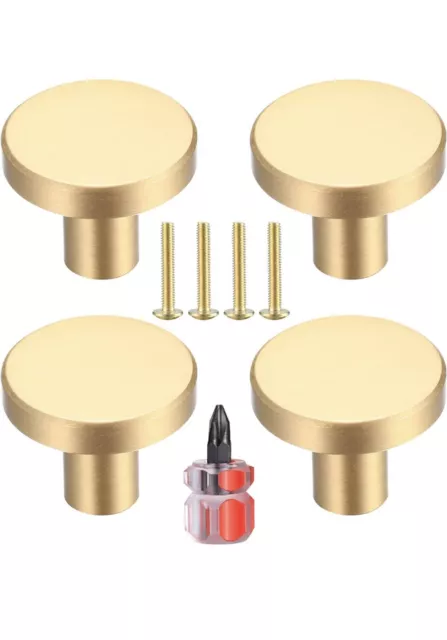 4 Pcs Round Cabinet Knobs, Gold Brass Drawer Knobs, Door Kitchen Hardware 20x25