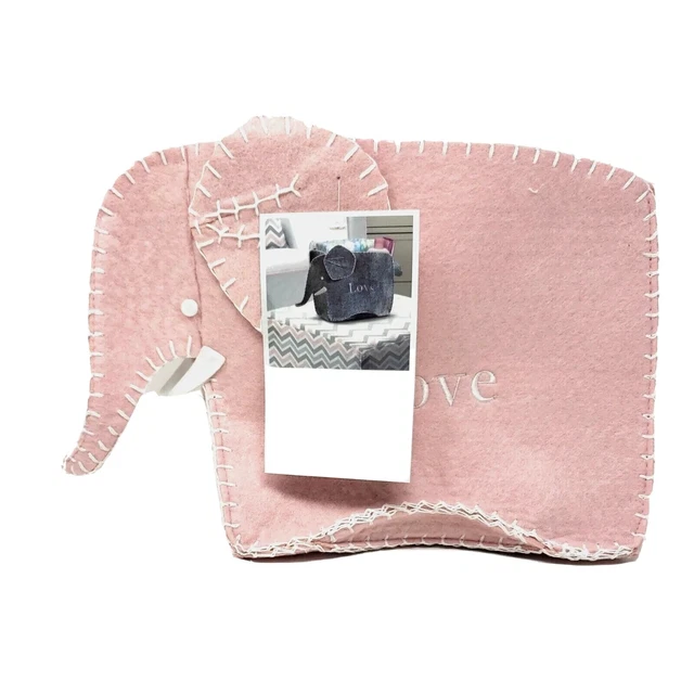Manhattan Kids Elephant Storage Bin Nursery Baby Pink Felt Love 8x6inch
