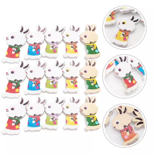 100 Pcs Bunny Wooden Buckle Baby Accessories Easter Buttons Decor