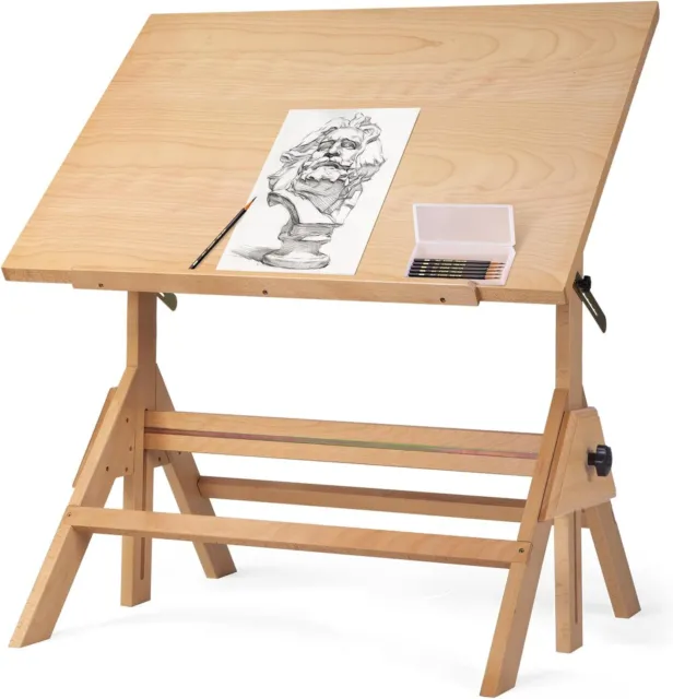 Mesa de dibujo, diseño natural mesa de dibujo de madera de haya sólida altura ajustable