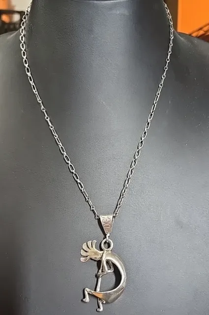 Large Sterling Silver Native American 3D Kokopelli Necklace