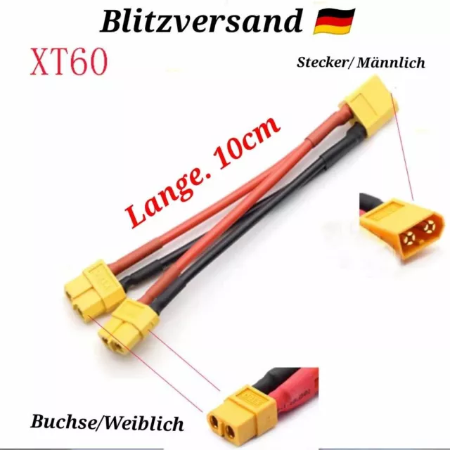 XT60 Stecker auf 2 Buchse Adapter Y Y-Kabel Parallel Lipo Akku Adapterstecker RC