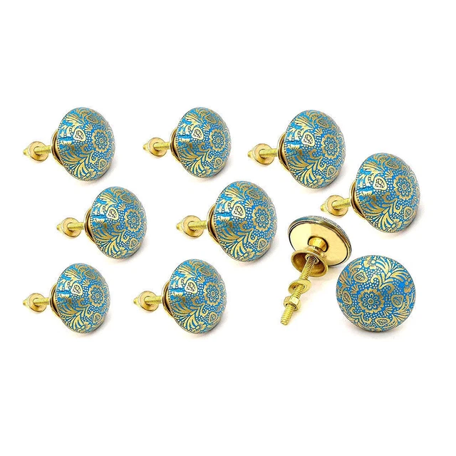 Ensemble de 12 boutons de porte décor en laiton fleur bleue classique -...