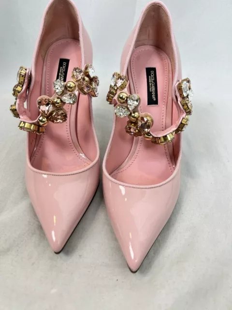 DOLCE & GABBANA pink leather crystal shoes 6.5  mary jane pumps sz. 36.5