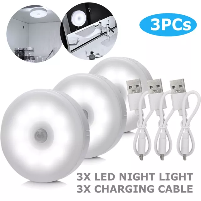 1~3 PCS Motion Sensor LED Night Light Battery Powered Indoor Closet Wall Cabinet