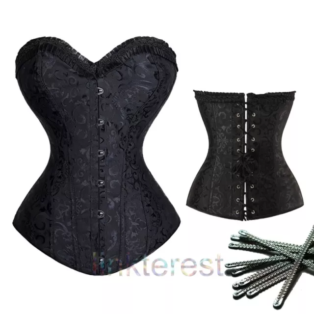 Overbust Victorian Full Steel Boned Bustier Shaper Gothic White Leather  Corset