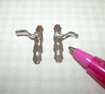 Miniature Pair of Flush Mount French Door Handles/Plate (Nickel)  DOLLHOUSE 1:12