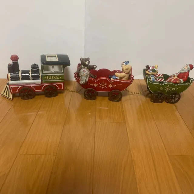 Villeroy&Boch Candle Holder Christmas Toy Santa Claus Animal Train Set of 3