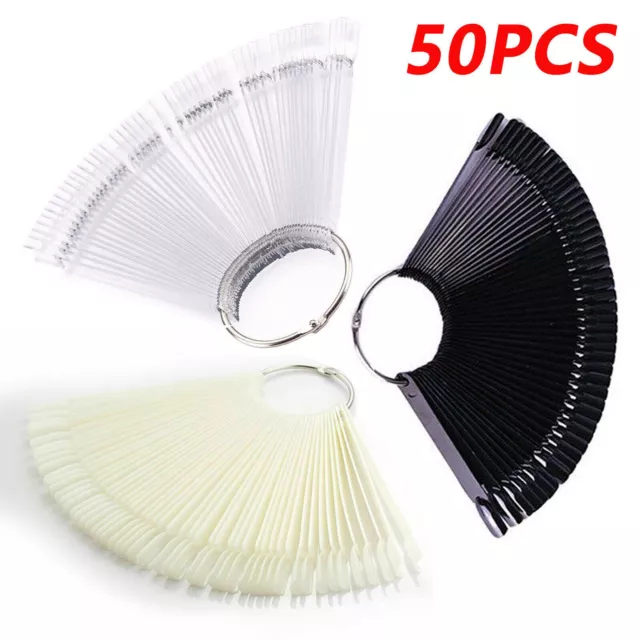 50 Clear False Nail Art Tip Sticks Display Fan DIY Polish Practice Colour Design