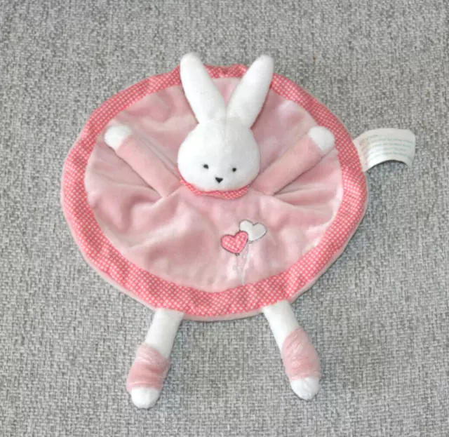 Kimbaloo La Halle Doudou Lapin Plat Rond Rose Blanc Coeur  Pois Etat Neuf