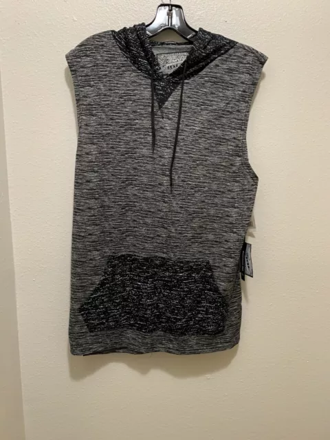 MENS BROOKLYN CLOTH Black & Gray HOODIE SLEEVELESS T-SHIRT Large L