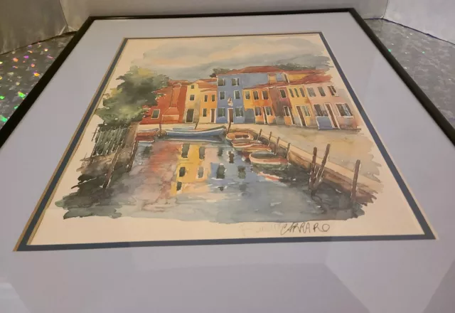 VINTAGE * SIGNED * Mario Carraro Watercolor Painting * Burano Venice Italy