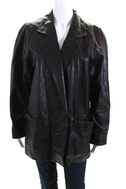 Timo Rienzi Womens Leather Single Button Light Jacket Black Size Large