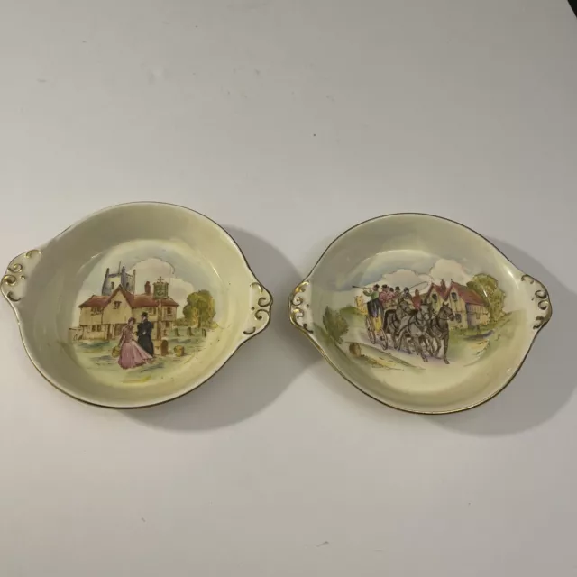 VINTAGE Royal Winton Grimwades England PLATE "HAPPY DAYS" Hand Painted Set Of 2