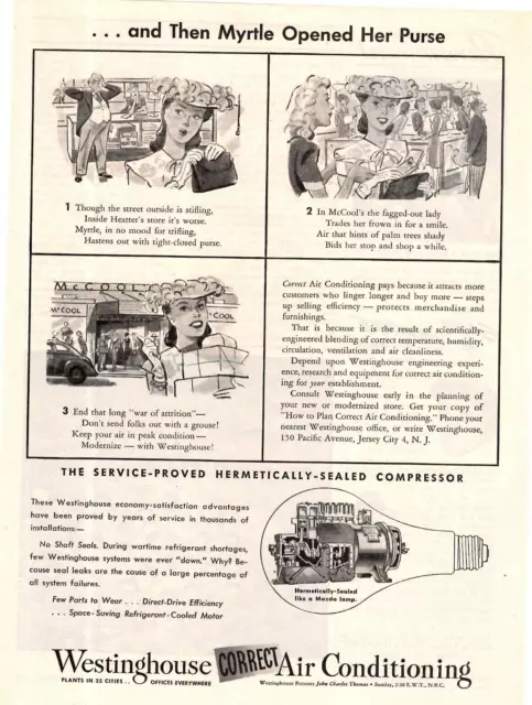 1945 Print Ad Westinghouse Air Conditioning and then Myrtle Opened Her Purse