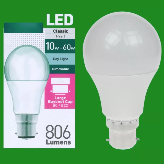 8x 10W = 60W Perle dimmbar LED GLS Bajonett Kappe BC B22 Tageslicht 6500k 806lm