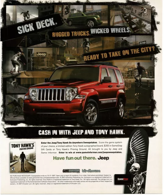 2007 JEEP Red 4-door Vintage Print Ad Tony Hawk Contest