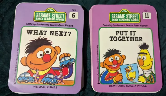 Vintage 1989 Sesame Street Early Learning Card Games Put It Together & What Next