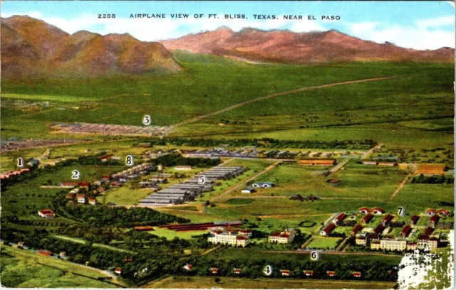 Airplane View of FORT BLISS, Texas Linen Military Postcard - E.C. Kropp