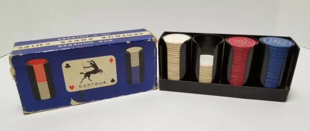 Vintage Centaur Poker Chips - Box With 89 Chips & 4 Holders