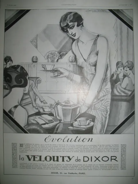 PUBLICITE DE PRESSE VELOUTY DE DIXOR BEAUTé EVOLUTION ILLUSTRATION LECLERC 1928