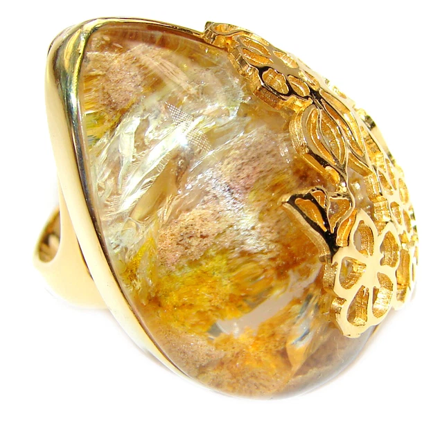 LARGE Magic genuine Phantom Quartz 14K Gold over .925 Sterling Silver handmade C