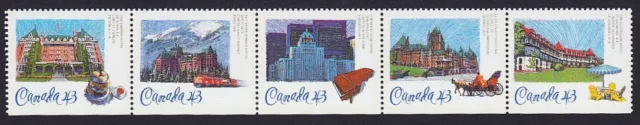 UNFOLD / NEVER FOLDED = Lower Strip of 5 HISTORIC HOTELS Canada 1993 #1471ai MNH