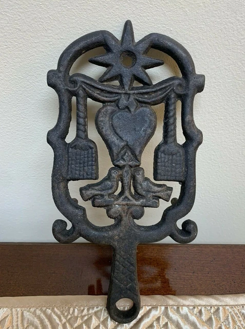Black Cast Iron Trivet Wall Decor Tassel Hearts Pair of Birds Love Theme