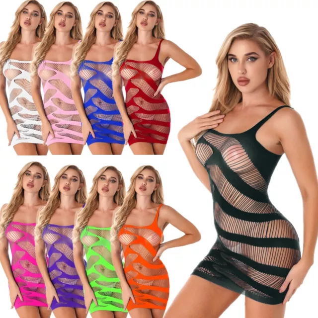 iEFiEL Robe de Nuit Femme Sexy Maille Transparente Robe Moulante Courte Résille