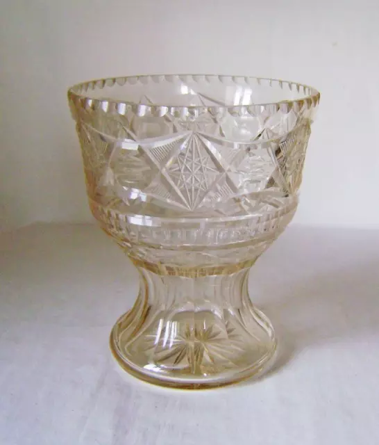 Large Antique Cut Glass Lead Crystal Vase 21.5 cm high x 18.5 cm Star Cut Base