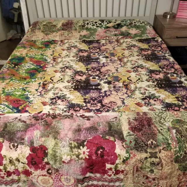 Poetic Wanderlust Tracy Porter Quilt Blanket Bed Spread Pink Green Floral King