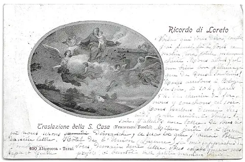 CARTOLINA DI ANCONA ,LORETO - TRASLAZIONE DELLA S.CASA - F.FOSCHI viaggiata 1905