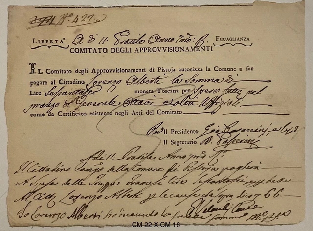 Pistoia Ricevuta Di Pagamento Esercito Napoleonico Comitato Approvisionamenti