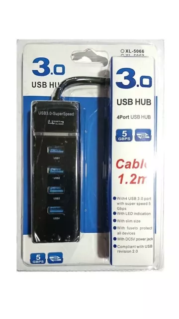 HUB divisor de 4 puertos USB 3.0 SPLITTER MULTIPLICADOR NEGRO