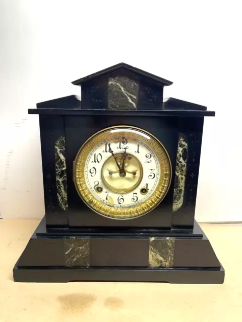 Working 1881 Antique Ansonia MARBLE /  Cast Iron Mantle Clock Pendulum & Key