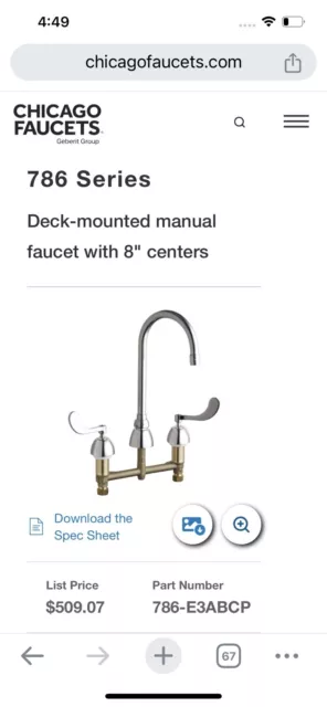 Chicago Faucet 786-E3ABCP Bathroom Faucet W/ 5-1/4" Swing Gooseneck Spout Chrome