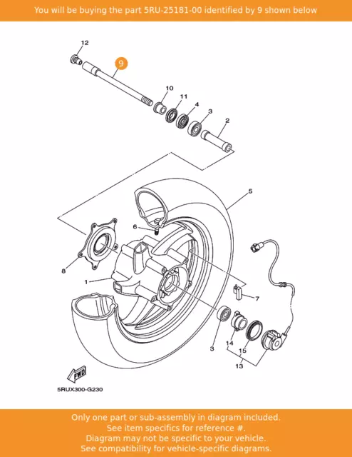 YAMAHA Axle, Wheel Front, 5RU-25181-00 OEM YP400