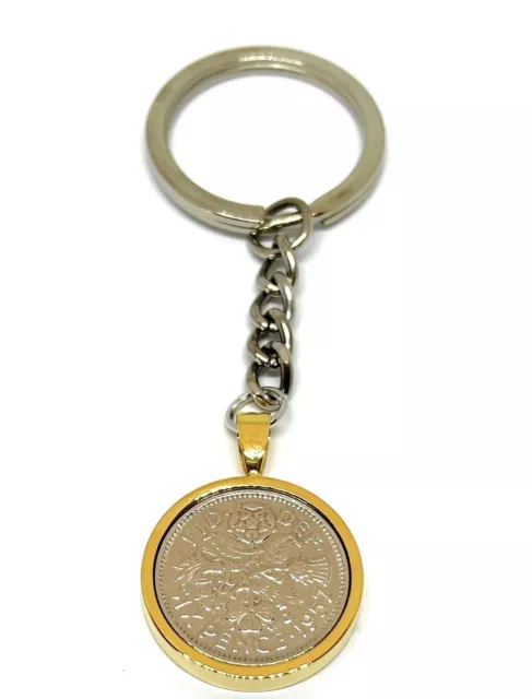 1957 67th Birthday Lucky Sixpence Solid Keyring - 67th 1957 - Gift Boxed GLD