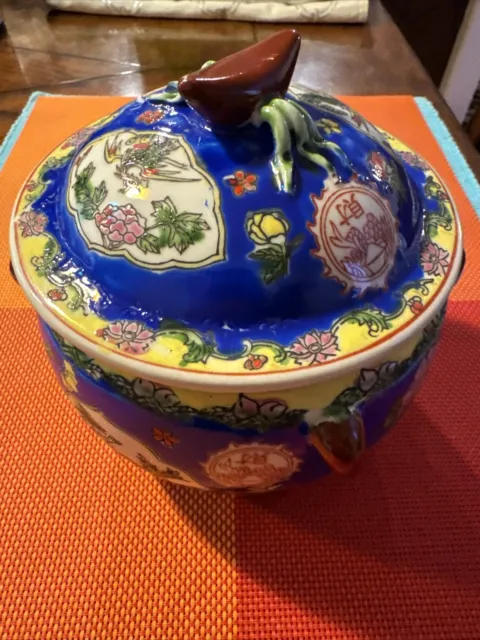 Vintage Oriental Rice Bowl With Lid Hand Painted