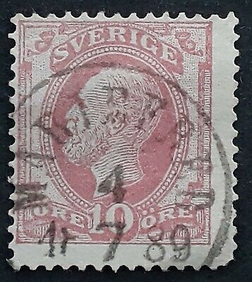1889 Sweden 10 ore carmine King Oscar II stamp cancelled Mariefred