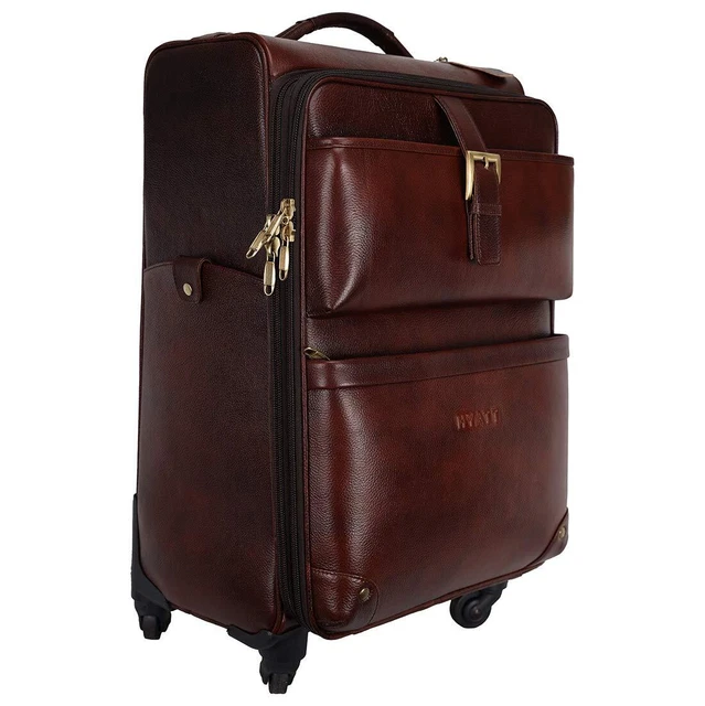 New Brown Leather Rolling Duffle Bag Trolley Wheeled  Luggage Suitcase 24 Inch