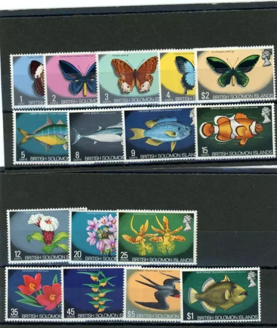 Solomon Islands 1972 Butterflies Fish Flowers Scott# 232-47 Mint LH