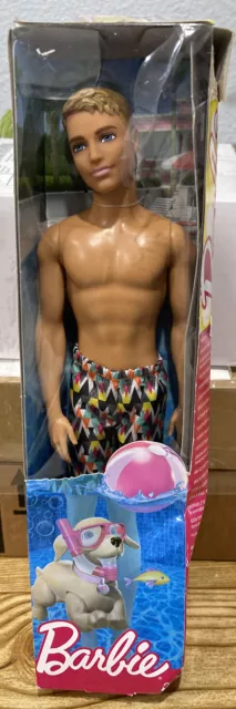 Mattel Barbie Beach Water Play Ken Boy Doll - Blonde Hair Multi Trunks