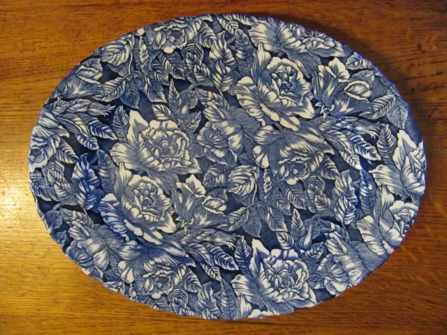 37cm Oval Platter Churchill England Bermuda Blue Large Roses As New 1996-2021