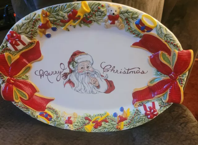 Fitz and Floyd Southern Christmas Classic Santa Cookie Platter in original box