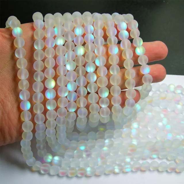 8mm Mystic Aura Quartz Gemstone Perles en vrac Quartz holographique mat 1 brin