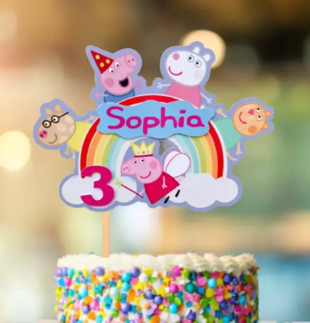 Personalised *3D LAYERED* Peppa Pig Rainbow Girls Cake Topper | Birthday Party