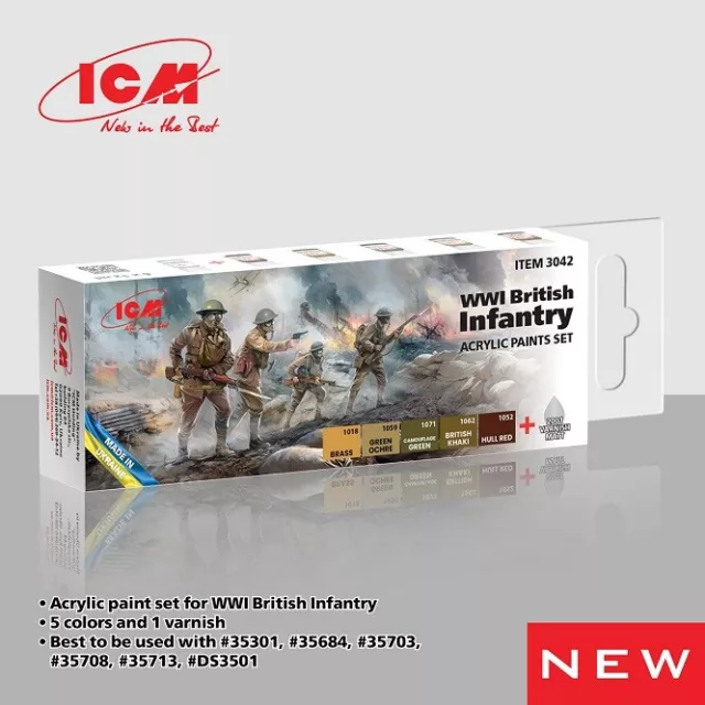 (X) ICM 3042 - Acrylic paint set for WWI British infantry 6 x 12 ml - Neu