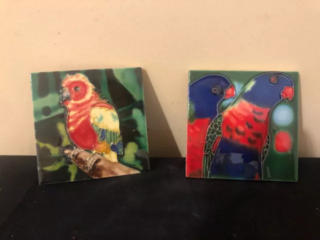 Two  Coasters With Lorikeet &Parakeet Bird  Or  Art Decor Ceramic Tile 2