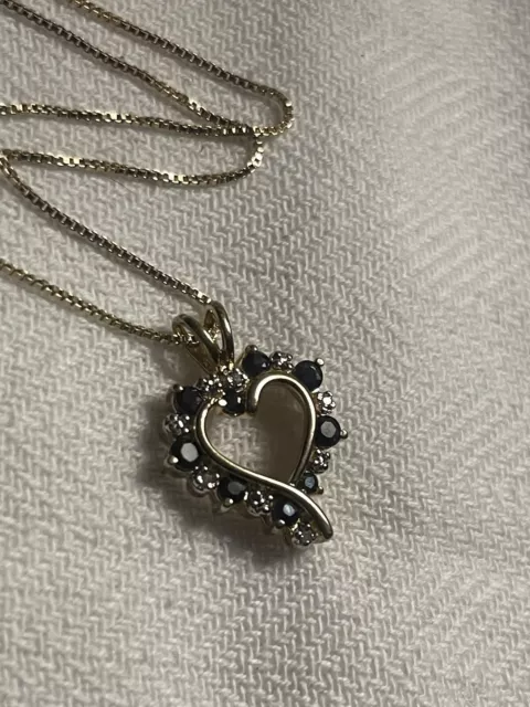 Gold over 925 Sterling Silver Heart Pendant 9Diamond 9Sapphire with 18” Chain